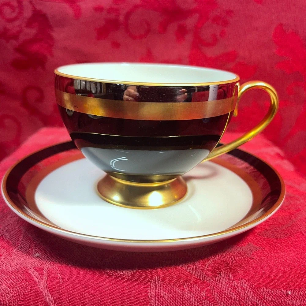 Gorham Midnight Contessa Tea Cup and Saucer Set 24K Gold Fine China Japan Rare
